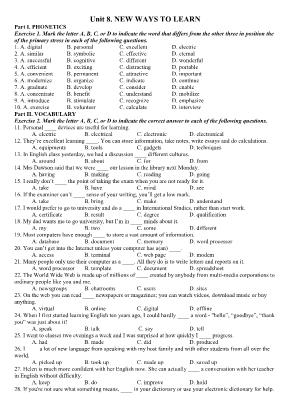 Bài tập Tiếng Anh Lớp 10 - Unit 8 New ways to learn